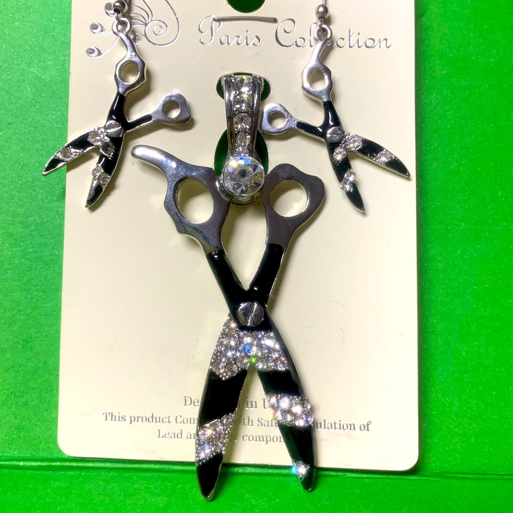New silver & black bling scissor/sheer jewelry